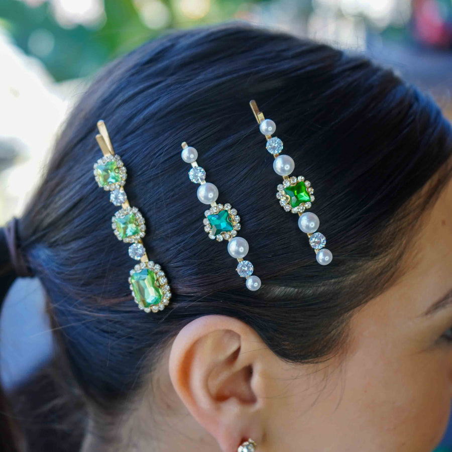 Pearl Emerald Hair Pin
